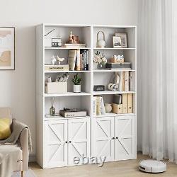 Bookshelf with Door Cabinet 4-Tire Open Display Rack Storage Shelf Wood Bookcase