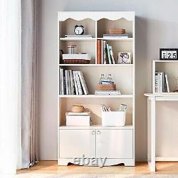 Bookshelf with Doors Cabinet Open Display Rack Storage Shelf MDF Bookcase White