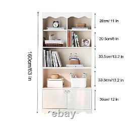 Bookshelf with Doors Cabinet Open Display Rack Storage Shelf MDF Bookcase White