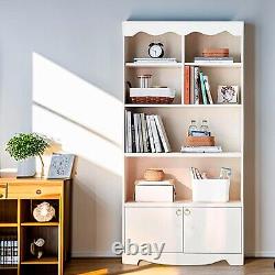 Bookshelf with Doors Cabinet Open Display Rack Storage Shelf MDF Bookcase White