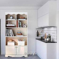 Bookshelf with Doors Cabinet Open Display Rack Storage Shelf MDF Bookcase White