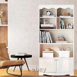 Bookshelf with Doors Cabinet Open Display Rack Storage Shelf MDF Bookcase White