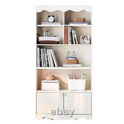 Bookshelf with Doors Cabinet Open Display Rack Storage Shelf MDF Bookcase White