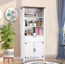 Bookshelf with Doors Cabinet Storage Drawer 3 Display Shelf Wood Bookcase White