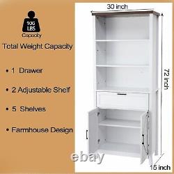 Bookshelf with Doors Cabinet Storage Drawer 3 Display Shelf Wood Bookcase White