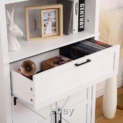 Bookshelf with Doors Cabinet Storage Drawer 3 Display Shelf Wood Bookcase White