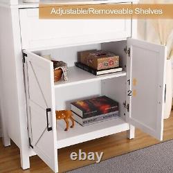 Bookshelf with Doors Cabinet Storage Drawer 3 Display Shelf Wood Bookcase White