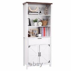 Bookshelf with Doors Cabinet Storage Drawer 3 Display Shelf Wood Bookcase White