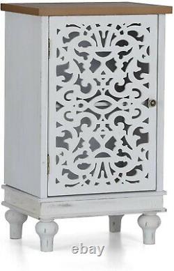 Cabinet Storage Wooden End Side Table Display Cabinet with Shelf Vintage White