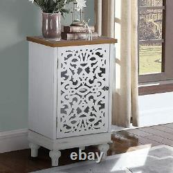 Cabinet Storage Wooden End Side Table Display Cabinet with Shelf Vintage White