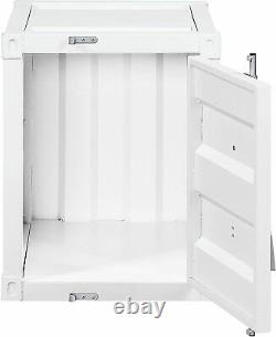 Cargo Container Design Metal End Table Nightstand 1-Door Display Storage White
