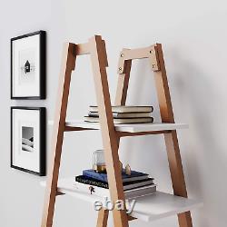 Carlie 5-Shelf Bookcase Display or Decorative Storage Rack with Rove Wooden Ladd