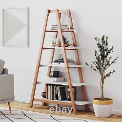 Carlie 5-Shelf Bookcase Display or Decorative Storage Rack with Rove Wooden Ladd