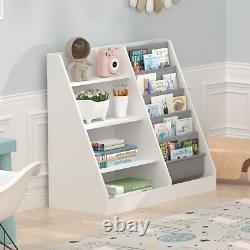 Children Kids Bookshelves Storage Rack Organizer Bookcase Display Shelf White