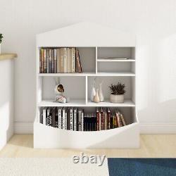 Children's 7-Shelf Bookcase Storage Display Organizer, White, 14.37D x 31