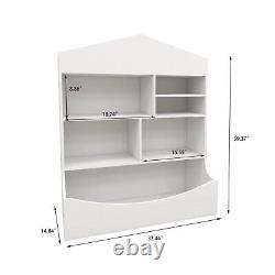 Children's 7-Shelf Bookcase Storage Display Organizer, White, 14.37D x 31