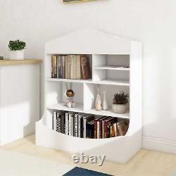 Children's 7 Shelf Bookcase Storage Display Rack Organizer White 31.50 x 39.37