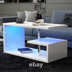 Coffee Table with Storage & Display Shelves, LED Coffee Table Center Table for L