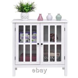 Console Table Display Storage Cabinet With Glass Doors Sideboard Buffet Cupboard