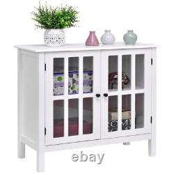 Console Table Display Storage Cabinet With Glass Doors Sideboard Buffet Cupboard
