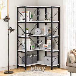 Corner 5-Tier Bookshelf Bookcase L-Shaped Tall Open Display Storage Rack Shelf
