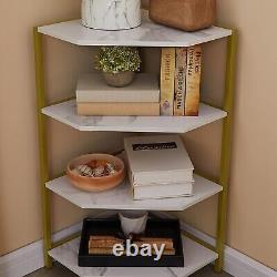 Corner Shelf 4Tier Display Shelves 31 Inch Wood Storage Stand Metal Frame Office