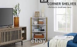 Corner Shelf 4Tier Display Shelves 31 Inch Wood Storage Stand Metal Frame Office