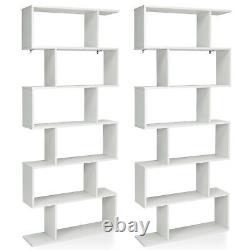 Costway 2 PCS 6 Tier S-Shaped Bookshelf Storage Display Bookcase Z-Shelf White