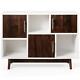 Costway Accent Cabinet Display Storage With Door Shelf Light Solid Wood White