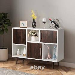 Costway Accent Cabinet Display Storage With Door Shelf Light Solid Wood White