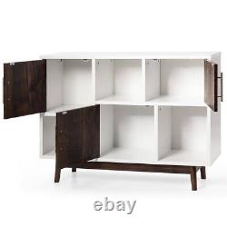 Costway Accent Cabinet Display Storage With Door Shelf Light Solid Wood White