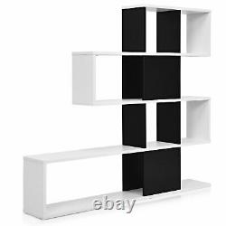 Costway Bookshelf Corner Ladder Bookcase 5-Tier Display Storage Rack Black White