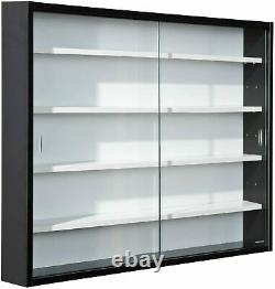 Display Cabinet Modern Storage Shelves Wall Glass Black White Box Collectibles
