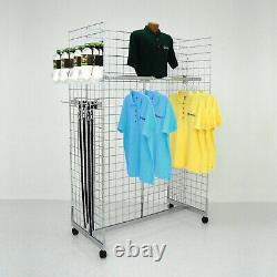Display Grid Rack 4 Panels White Rolling Wire Retail Store Craft Show Art Stand
