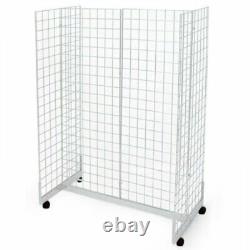 Display Grid Rack 4 Panels White Rolling Wire Retail Store Craft Show Art Stand