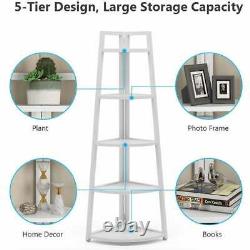 Display & Storage 70 In. 5 Tier White Metal Corner Bookcase Shelf Organizer Rack