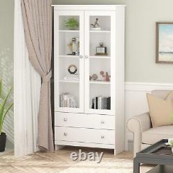 Display Storage Cabinet 2 Doors 2 Drawers Freestand Bookcase Study Office Modern