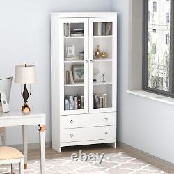 Display Storage Cabinet 2 Doors 2 Drawers Freestand Bookcase Study Office Modern