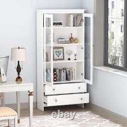 Display Storage Cabinet 2 Doors 2 Drawers Freestand Bookcase Study Office Modern