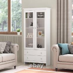 Display Storage Cabinet 2 Doors 2 Drawers Freestand Bookcase Study Office Modern