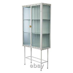 Double Doors Glass Storage Cabinet Tall Display Cabinet with 3 Removable Shelves