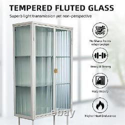 Double Doors Glass Storage Cabinet Tall Display Cabinet with 3 Removable Shelves