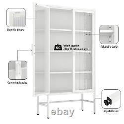 Double Fluted Glass Door Storage Display Cabinet with Removable Shelves and Feet