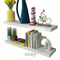 Durable 2 White MDF Floating Wall Display Shelves Book/DVD Storage