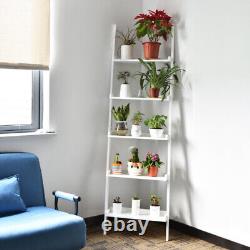 Durable 5-Tier Leaning Wall Display Bookcase-White