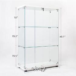 Easy Assembly Two Door Glass Cabinet Glass Display Cabinet with 3 Shelves Furnit