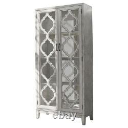 Elegant Antique White Lattice Overlay Curio Display Cabinet Bookcase Furniture