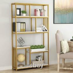 Etagere Bookshelf Bookcase 8 Shelving Storage Display Shelves Unit White & Gold