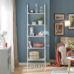 FRG17-W, White Modern 5 Tiers Ladder Shelf Bookcase, Storage Display Shelving Wa