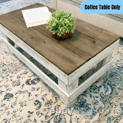 Farmhouse Coffee Table Solid Reclaimed Wood Display Storage Rustic Brown/White